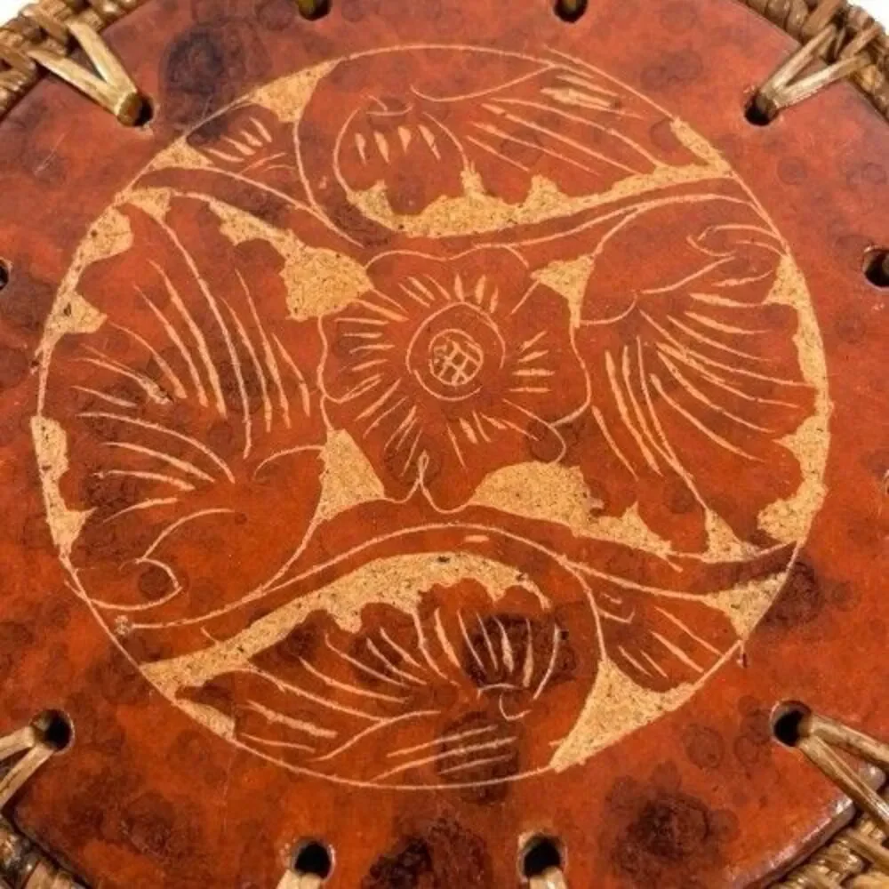 Vintage Pier One Terracotta & Rattan Coasters Set Of 4 MCM Red Stone New w/tags